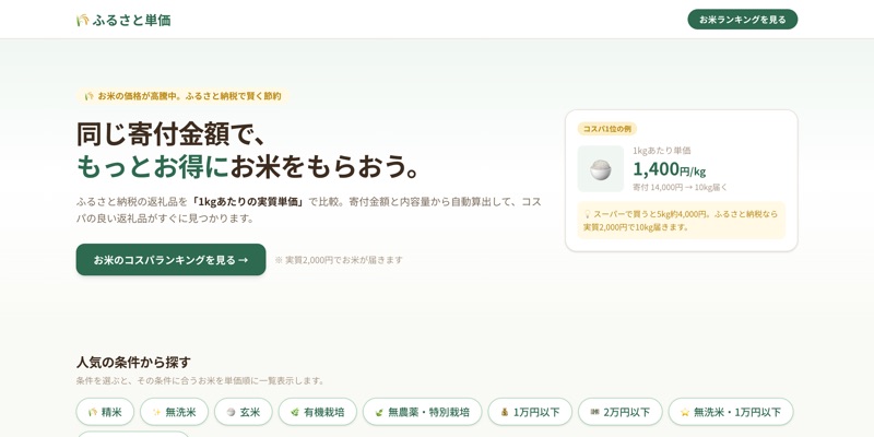 ふるさと単価 サイトキャプチャ
